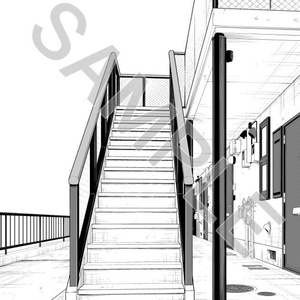 【背景】アパート玄関～階段【素材】