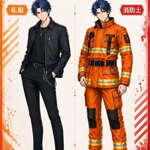 【立ち絵素材】消防士＆青髪クール系カジュアル私服