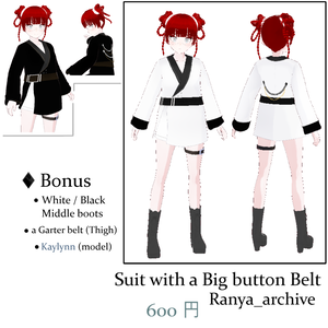 [custom items for Vroid studio] a feminine suit with a big button belt フェミニンなスーツ（黒&白）とボタンベルト