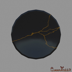I045_Black round dish, 34cm, Kintsugi