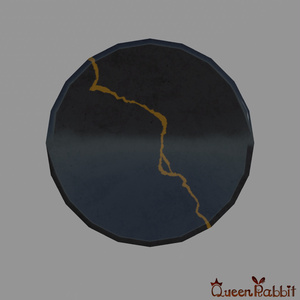 I046_Black round plate, 10cm, Kintsugi