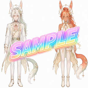 キャラクター立絵三面図+PSDデータ＜No.000006：星飾りとうさ耳が映える、幻想的で気高い光彩の男女ペア＞　[Free for a limited time] Character Stand-Up Illustrations (Three-View) + PSD Files