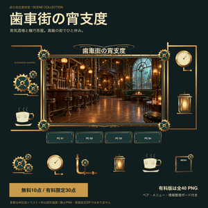 【無料10点】歯車街の宵支度｜スチームパンク部屋素材・酒場と茶屋