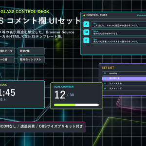 【OBS配信素材】NEON GLASS CONTROL DECK コメント欄6テーマ＋時計・カウンターUIセット
