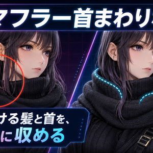 襟マフラー首まわりなおし - タートルネックやマフラーから突き抜ける髪と首を、消さずに収める