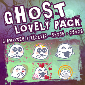 [6 Twitch/Discord Emotes] Cute Ghost Bouh Lovely Pack - Spooky Ghost Expressions (PNG Transparent)