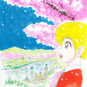 水彩画　「京・鴨川の桜　半木の道」　H070