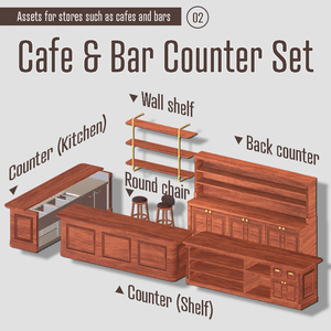 ＜Cafe&Bar Series 02＞カフェ＆バーカウンターセット5点+キッチンカウンター1点（UV2あり）