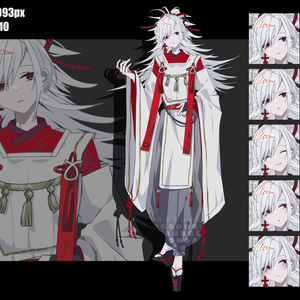 白髪赤眼神主青年【布顔差分アリ】立ち絵素材