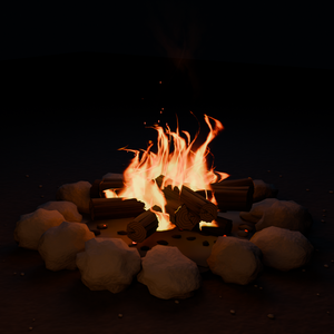 夜を照らす焚き火｜炎・火の粉のループ付き3D素材【Blender / GLB】