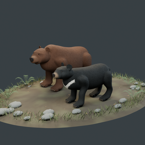 森に息づくふたつの影｜ツキノワグマとヒグマ・3D素材セット【Blender / GLB】