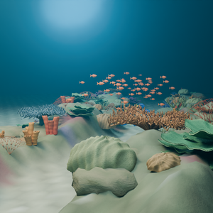光の浅瀬｜サンゴ礁と65匹の魚・水中3D素材【Blender / GLB】