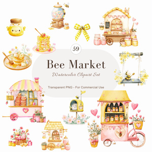 みつばちのマーケット：Honey Bee Clipart　イラスト素材