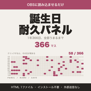 【OBS用】誕生日耐久パネル｜クリックで埋まる366日・リスナー名つき【無料版あり】