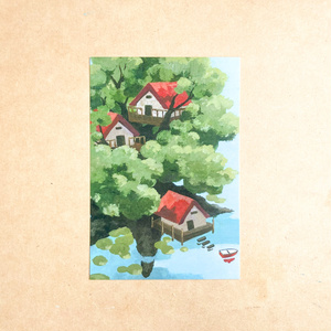 【ポストカード4枚】風景イラストポストカード4枚セット