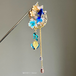 紫傘と紫陽花の和風ピアス イヤリング 傘レジンとアジサイと