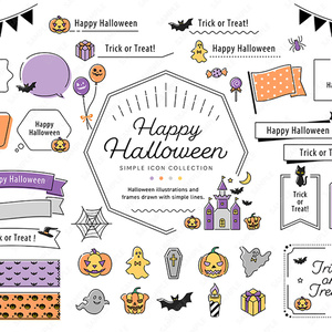 ハロウィンのシンプルなラインフレームあしらいセット
