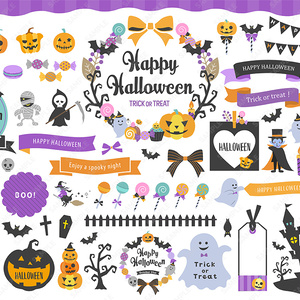 ハロウィンのイラストとフレームあしらいセット