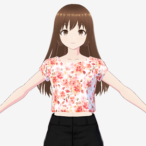 [vroid] - 花柄ピンク半袖Tシャツ/ Floral Pink Short Sleeve Tee