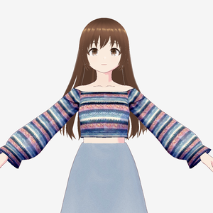[vroid] - パステルストライプロングスリーブクロップセーター / Pastel Stripe Long Sleeve Crop Sweater