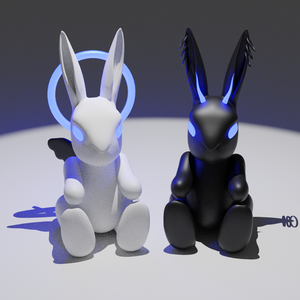 【3Dモデル】動くウサギの置物～天使ウサギと悪魔ウサギのセット～