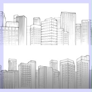 ビル街を描くブラシ 2種