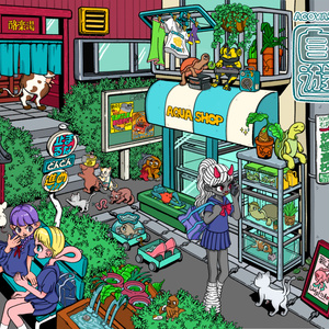 Pastel desktop wallpaper artwork from Comitia 155 featuring soft pink and mint tones with delicate linework