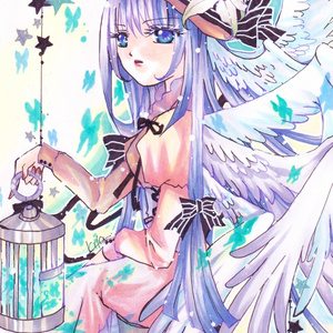 手描きイラスト水彩原画ロングヘアの女の子159