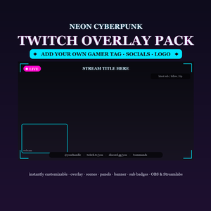 Neon Cyber Animated Twitch Overlay Kit / ネオンサイバー