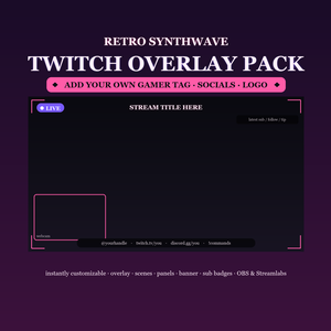 Retro Synthwave Twitch Overlay Kit / レトロシンセウェーブ
