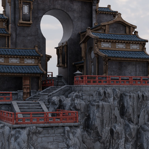 ORIENTAL MOUNTAIN SHRINE - 崖の上の和風寺院 - Optimized World Asset