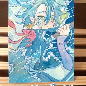 手描きイラスト オリジナル 「月の記憶」 原画 創作 男の子 変形