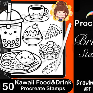 150 Kawaii Food Drink Procreate Stamps | Planner Icons, Dessert Coffee Brushes (Digital Download)