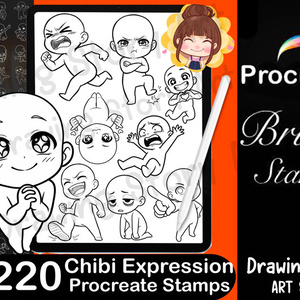 220+ Chibi Expression Procreate Stamps / ミニキャラ 表情・ポーズ Procreate ブラシセット