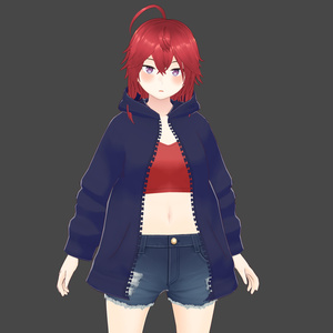 【無料/Vroid】前開きデカジップパーカー+スポブラ風ショート丈Tシャツ