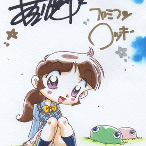 ファミコンロッキーかおるちゃんの最新〇青コスミニイラストA6(ポストカードサイズ)です。