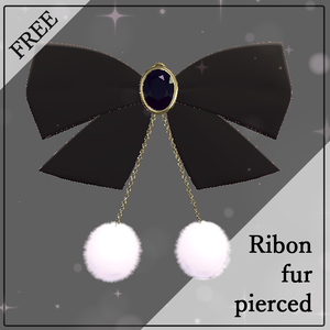 ボンボン付きリボンピアス