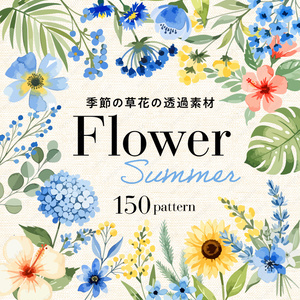 【透過素材】夏の季節の草花の水彩イラスト素材 / 約150パターン