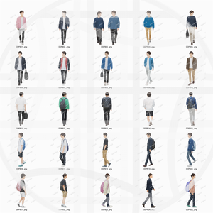 大学生 私服B 建築CGパース用人物添景 イラスト素材セット　　50カット