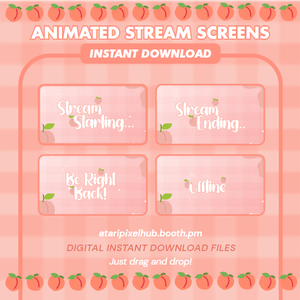 Animated Streaming Screen Pink Peach Fruit for OBS, Vtuber, Youtube, Twitch, Overlay