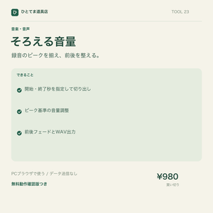 そろえる音量｜音声の切り出し・ピーク調整・WAV保存【無料動作確認版あり】