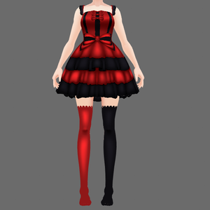 vroid red and black dress and socks