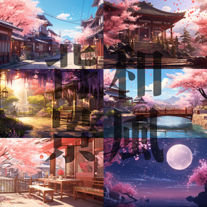 和風の風景画です。 和風な景色（水彩画）イラスト - No: 23844377｜無料イラスト