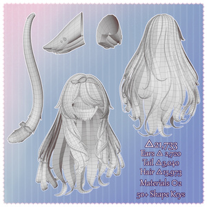 〖5アバター対応〗 Cherish ♡ Hair+Ears+Tail 【VRChat用ヘア+アクセサリー モデル】 缩略图 8