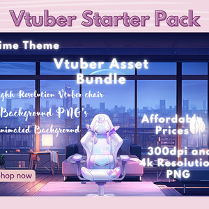 Vtuberスターターパック！10枚のVtuber背景 + 1つのVtuberゲーミングチェア + 1つのアニメーション背景、Lofi & Anime、Vtuberアセットパック、居心地の良いオーバーレイ