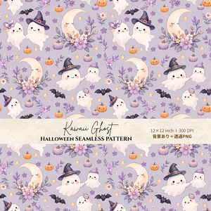 かわいいゴーストのハロウィン シームレス背景素材｜背景あり＋透過PNG 2種