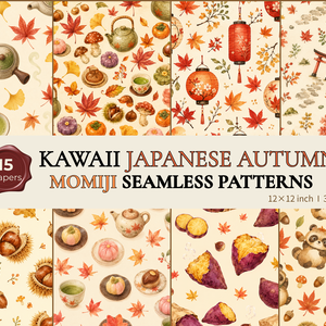 15種 日本の秋・紅葉 シームレスパターン｜かわいい和風背景素材