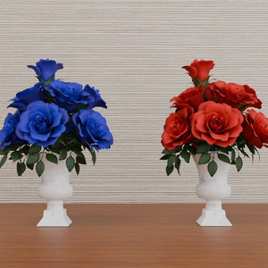 赤い薔薇と青い薔薇　花瓶セット　VRC対応室内装飾品～花シリーズ