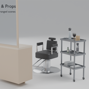 理容室・美容室のワゴン・小物・什器 3D セット［16 品目］/ Salon Furniture & Props