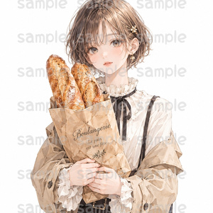 パン屋と女の子 コラージュ素材
